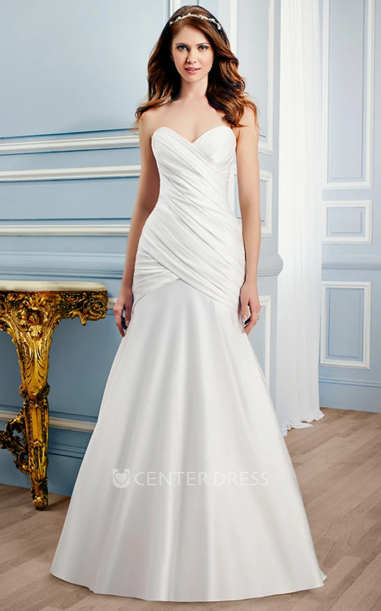 Long Sweetheart Satin Wedding Dress With Criss Cross And V Back