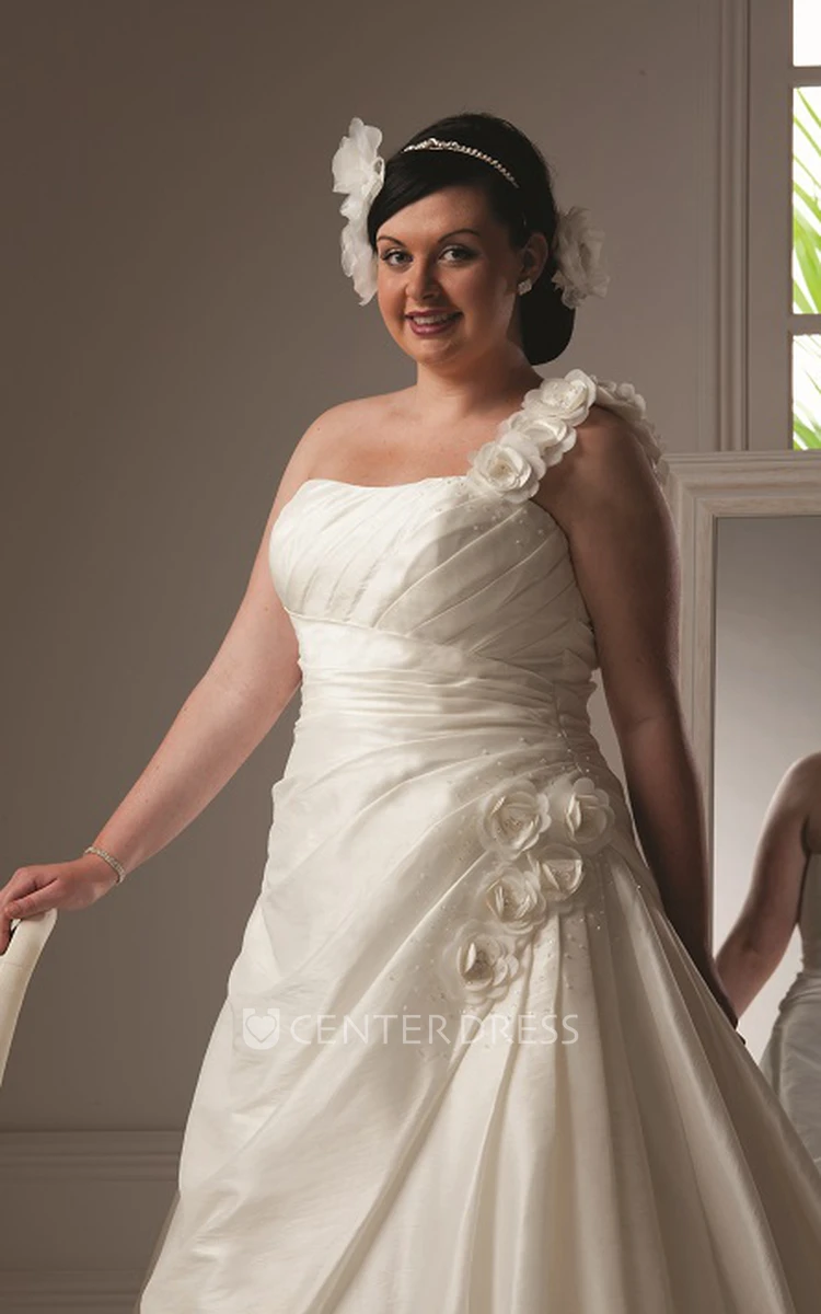 Floral Single Strap Taffeta Bridal Gown With Lace Up