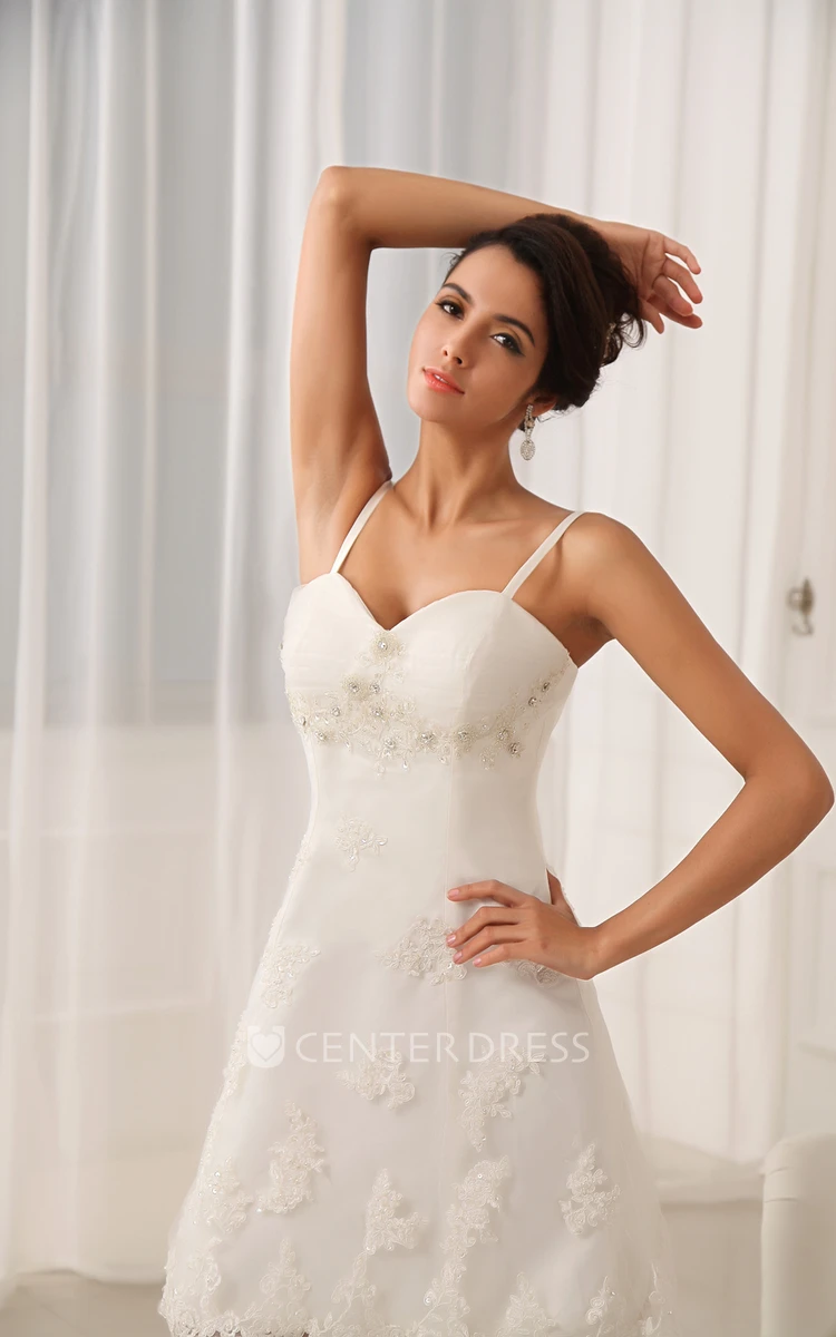 Spaghetti Straps Sweetheart Sleeveless Lace Wedding Dress With Lace Jacket