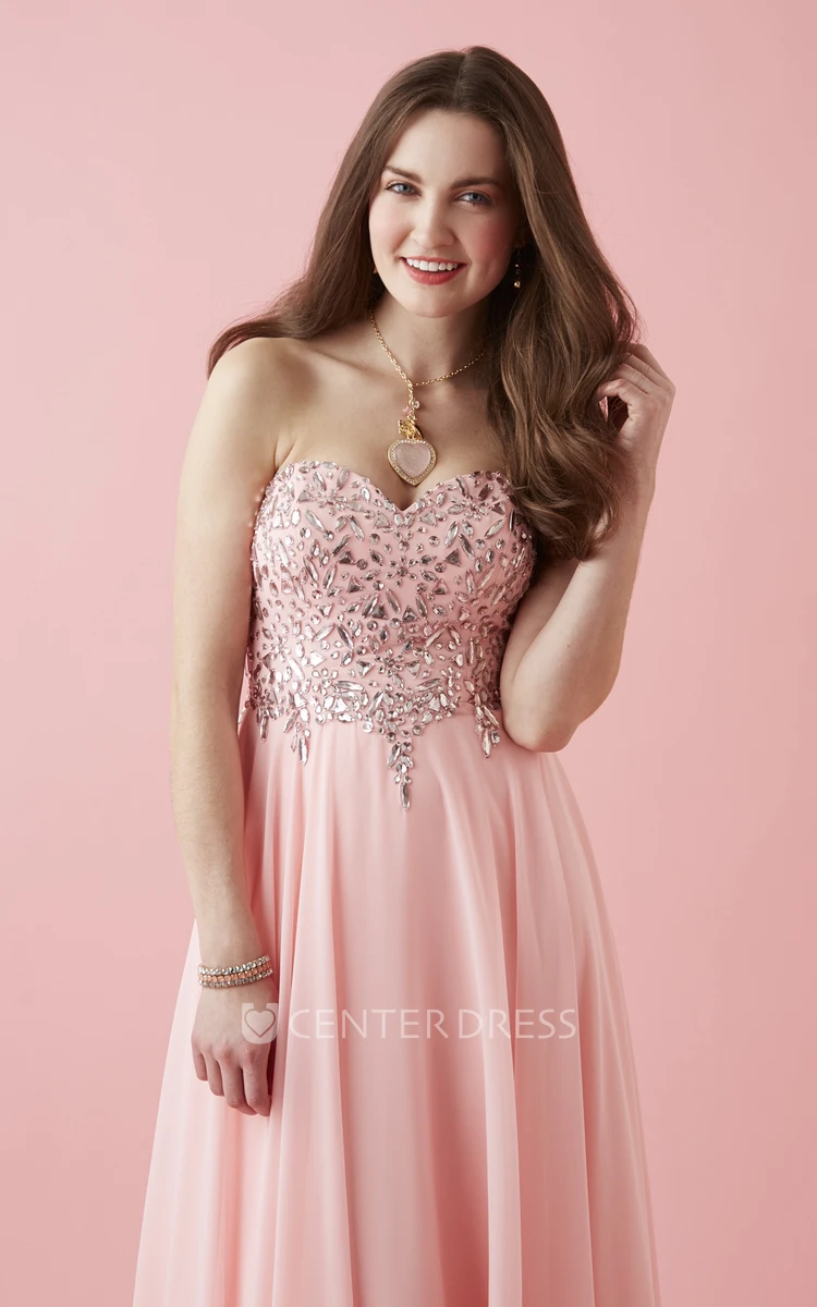 A-Line Sweetheart Sleeveless Tulle Lace-Up Dress With Beading And Pleats