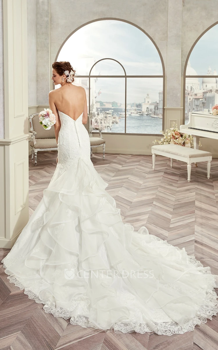 Strapless Mermaid Bridal Gown With Ruching Train And Open Back