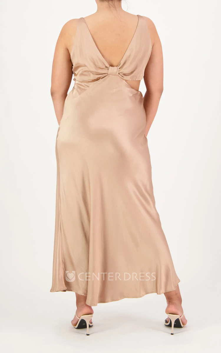 Charmeuse Sexy A Line V-neck Bridesmaid Dress with Open Back and Bow