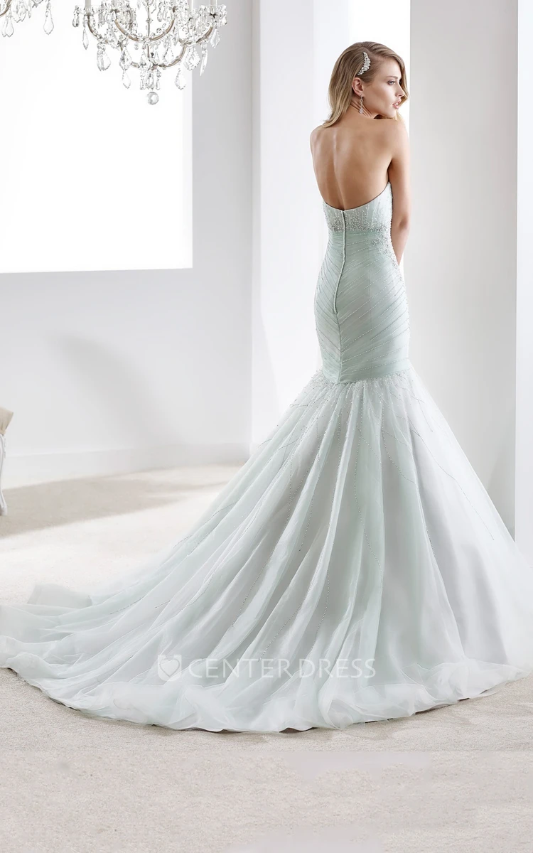 Sweetheart Beaded Mermaid Wedding Gown with Pleated Details and Open Back