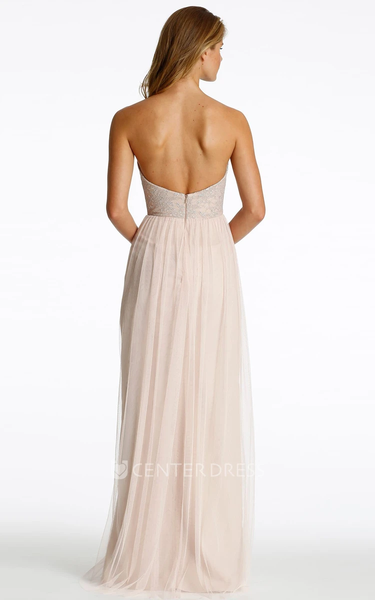 Beaded Sleeveless Sweetheart Tulle Bridesmaid Dress With Low-V Back