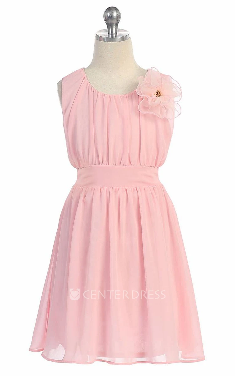 Knee-Length Floral Pleated Chiffon&Lace Flower Girl Dress