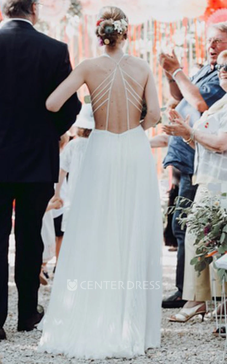 Romantic Backless A-Line Chiffon Wedding Dress With V-neck And Sash