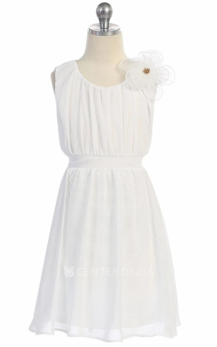 Floral Knee-Length Pleated Chiffon&Lace Flower Girl Dress