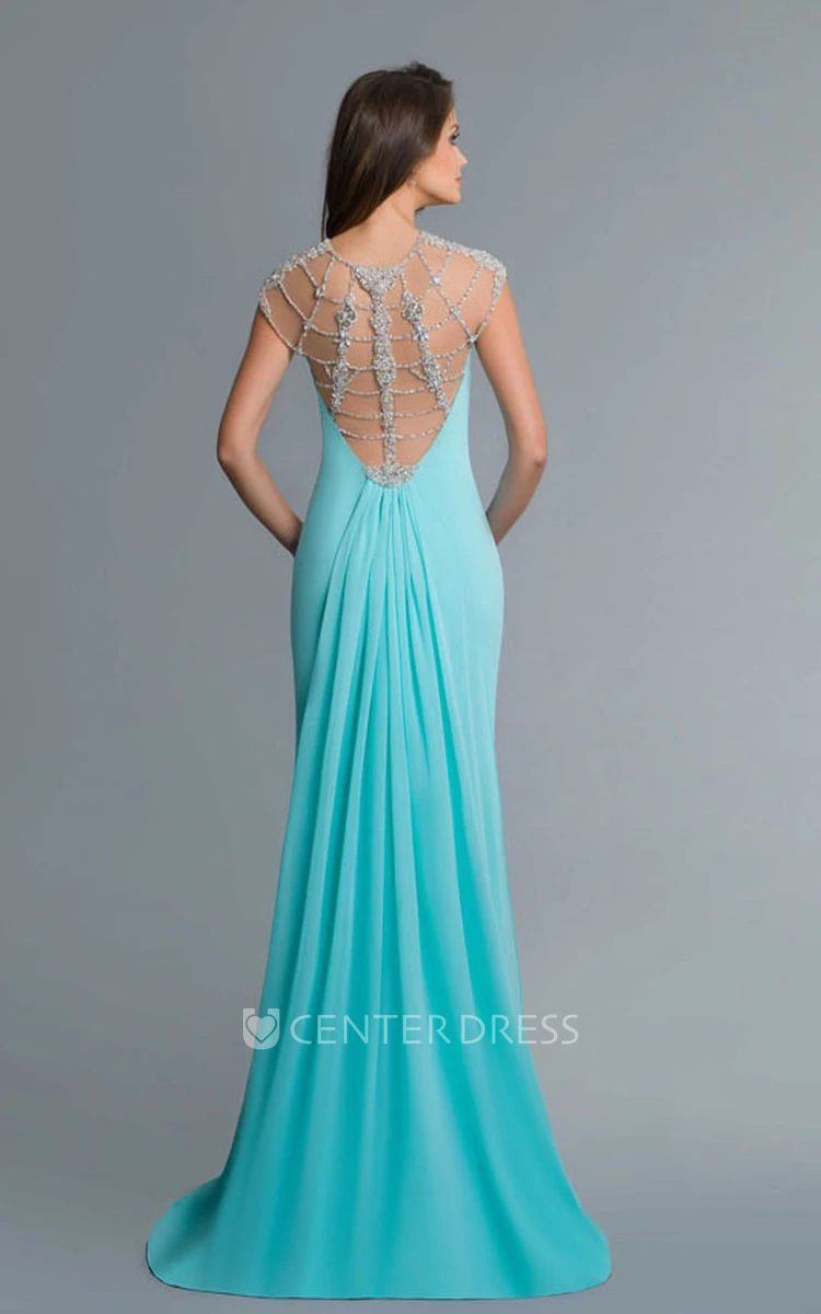 Sheath Floor-Length Jersey Illusion Dress With Beading