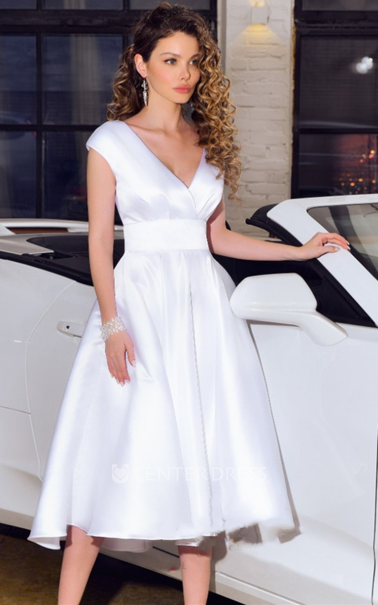 White satin best sale tea length dress