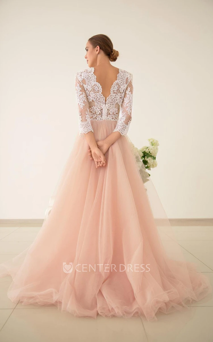 Tulle Wedding Pink Wedding Lace And Tulle Wedding Dres Wedding With Sleeved Dress