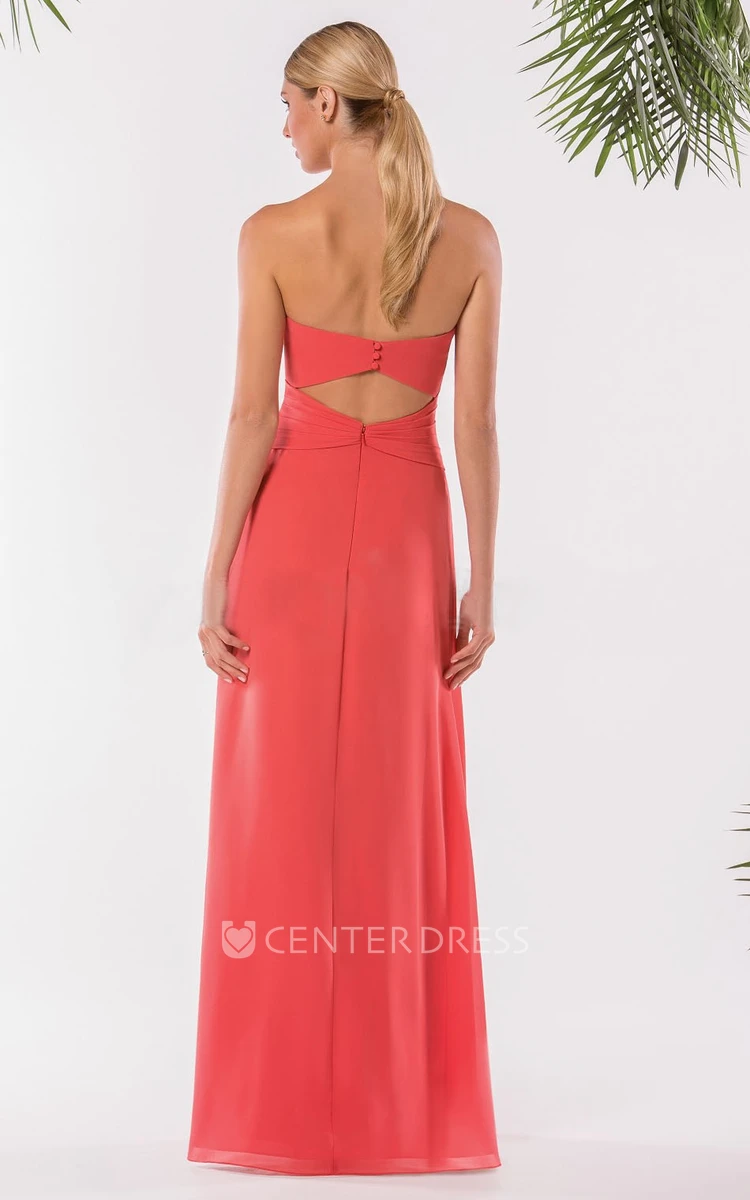 Strapless A-Line Gown With Front Slit And Keyhole Back