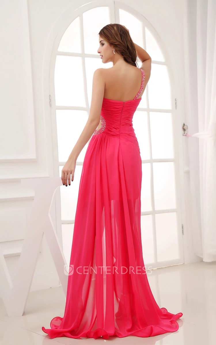 Chiffon One-Shoulder High-Low Prom Dress With Ruching and Keyhole