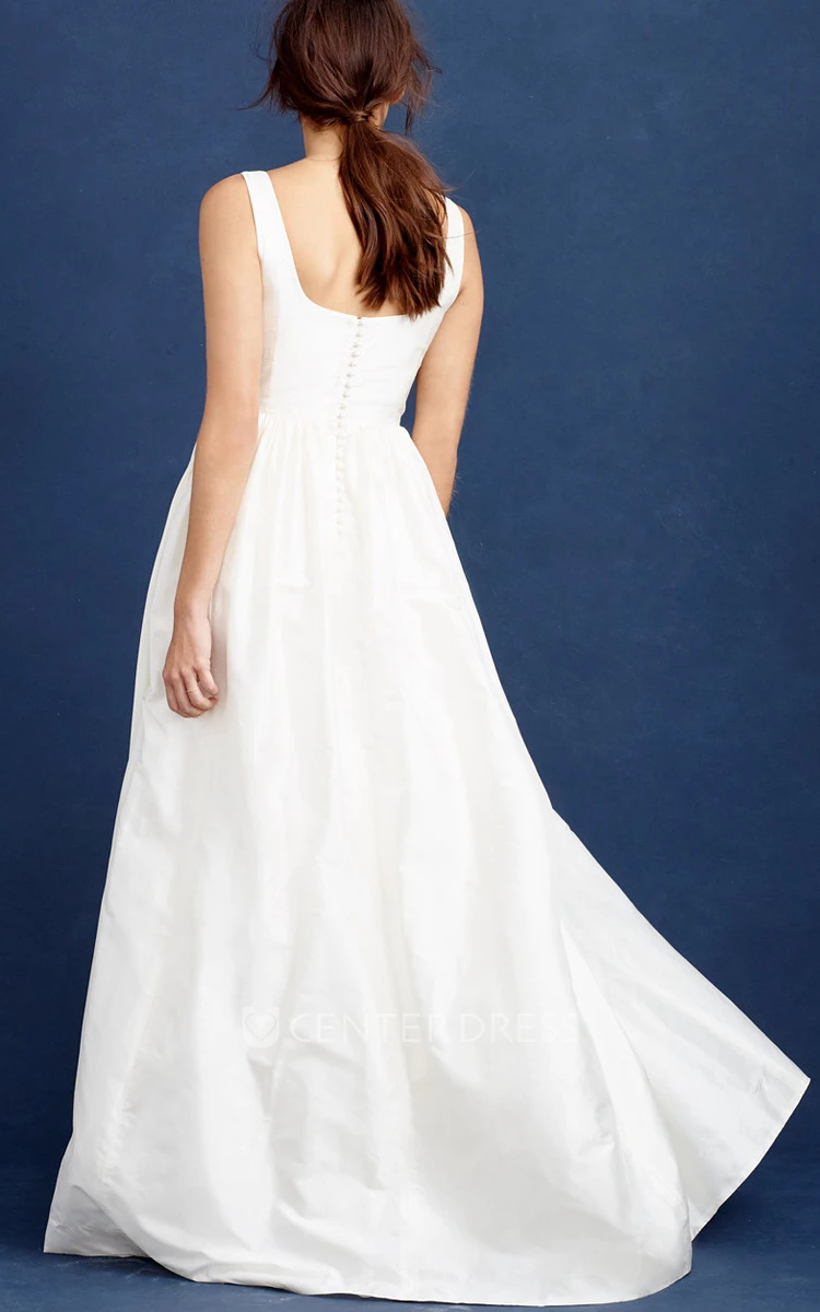 A-Line V-Neck Floor-Length Sleeveless Satin Wedding Dress
