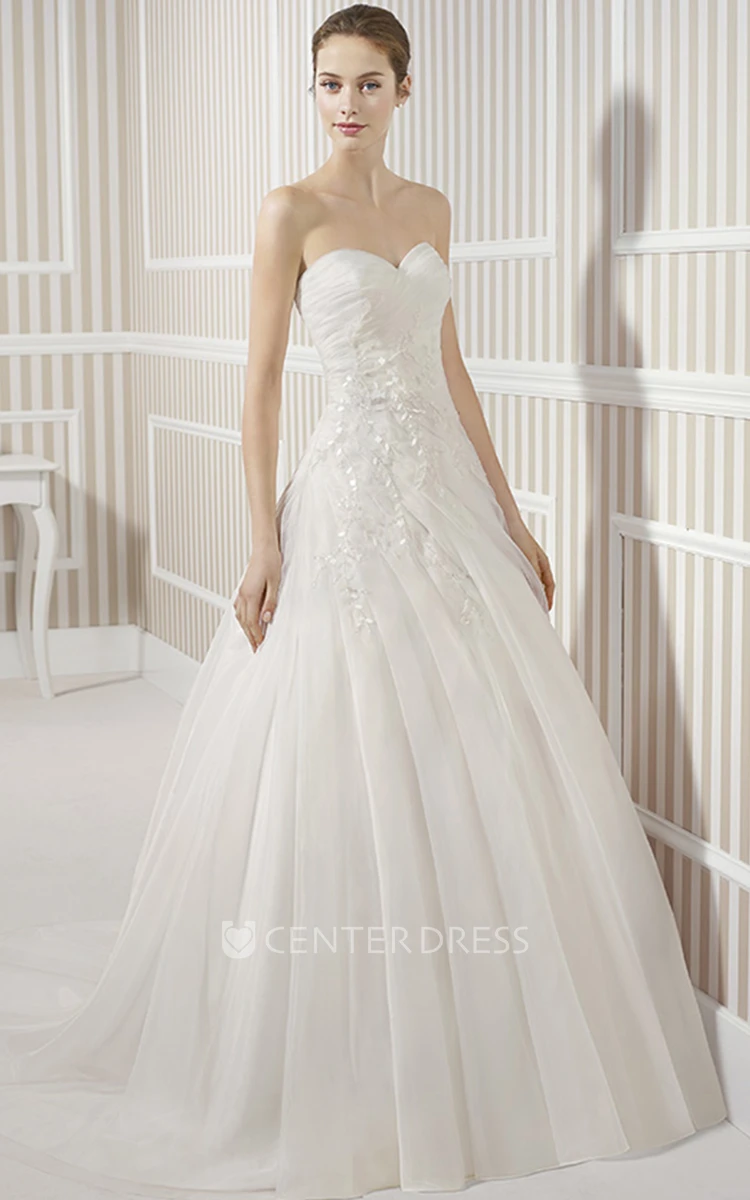 A-Line Draped Sweetheart Long Organza Wedding Dress With Criss Cross And Cape