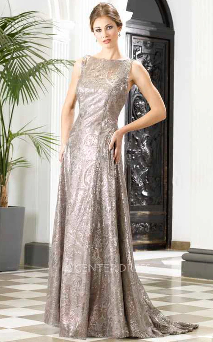 Sheath Sleeveless Bateau Beaded Long Prom Dress With Sequins And Low-V Back