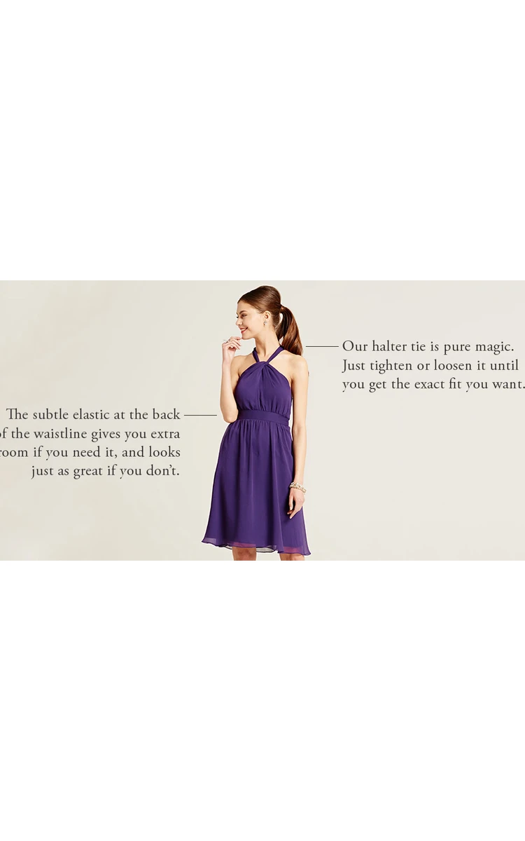 Knee-Length Sleeveless Ruched Halter Chiffon Bridesmaid Dress With Bow