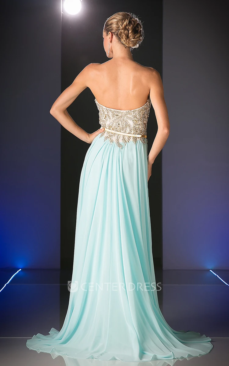 A-Line Maxi Sweetheart Chiffon Backless Dress With Beading And Split Front