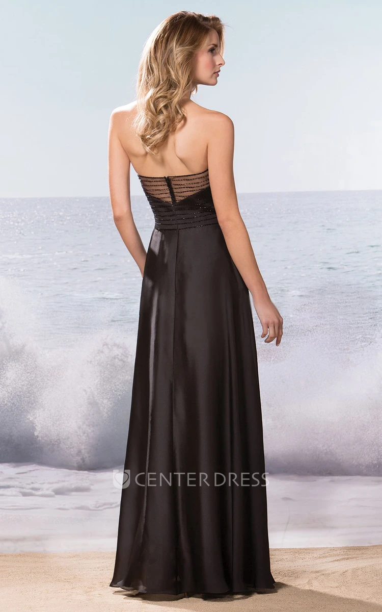Sweetheart A-Line Gown With Crisscross Ruches And Beadings