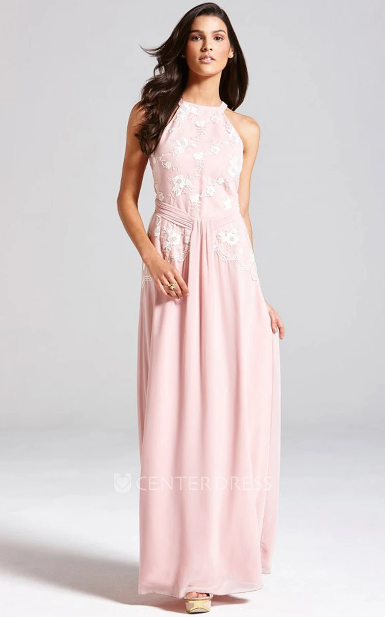 A-Line High-Neck Dress With Lace Detail And Back Keyhole