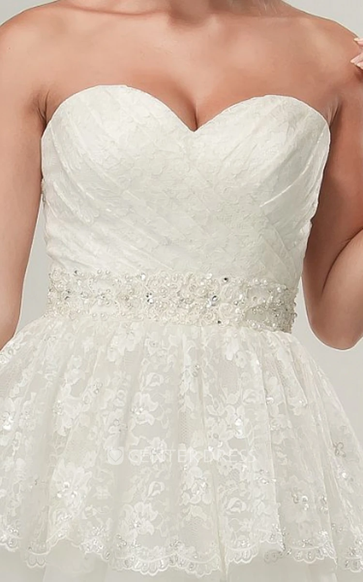 A-Line Floor-Length Sweetheart Criss-Cross Sleeveless Tulle Wedding Dress With Peplum And Beading