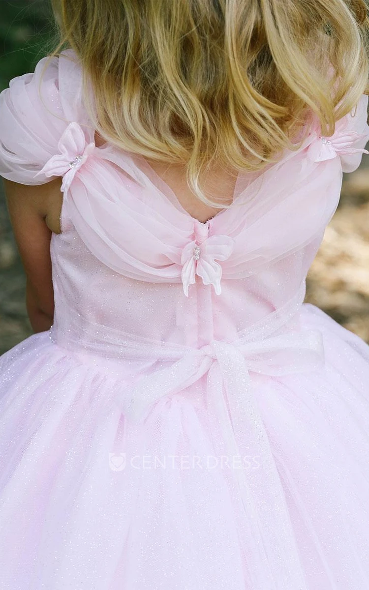 Appliqued Ruched Tulle&Organza Flower Girl Dress With Tiers