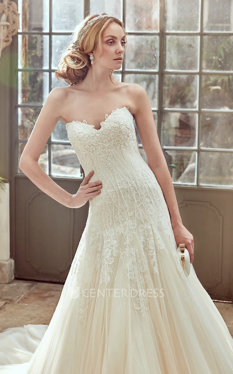 Sweetheart Wedding Dress With Pleated Tulle Skirt and Drop Waist