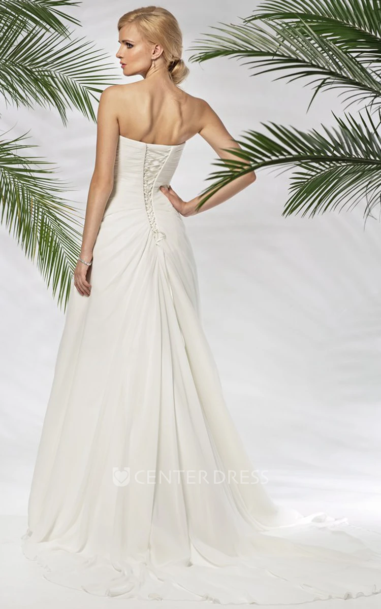 A-Line Maxi Criss-Cross Sweetheart Sleeveless Tulle&Satin Wedding Dress With Waist Jewellery