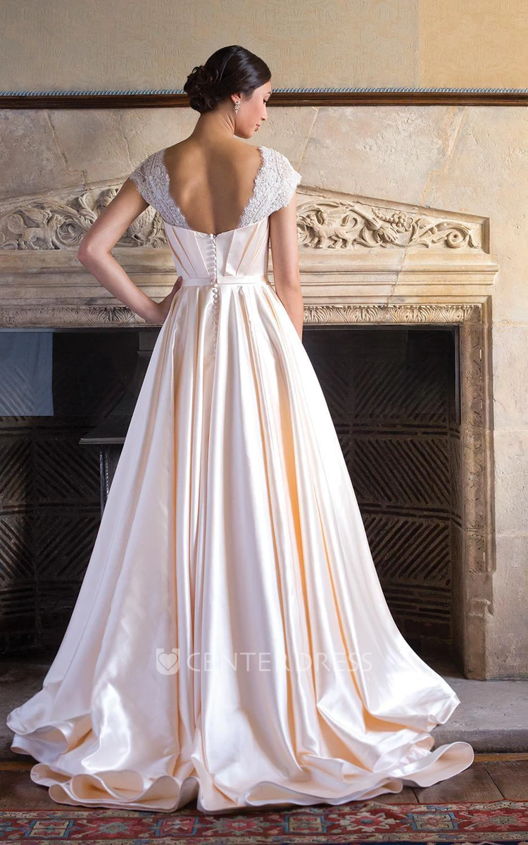 Satin and outlet chiffon wedding dress