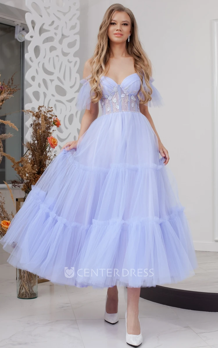 Tulle Off-the-shoulder A-Line Prom Dress 2024 Classy