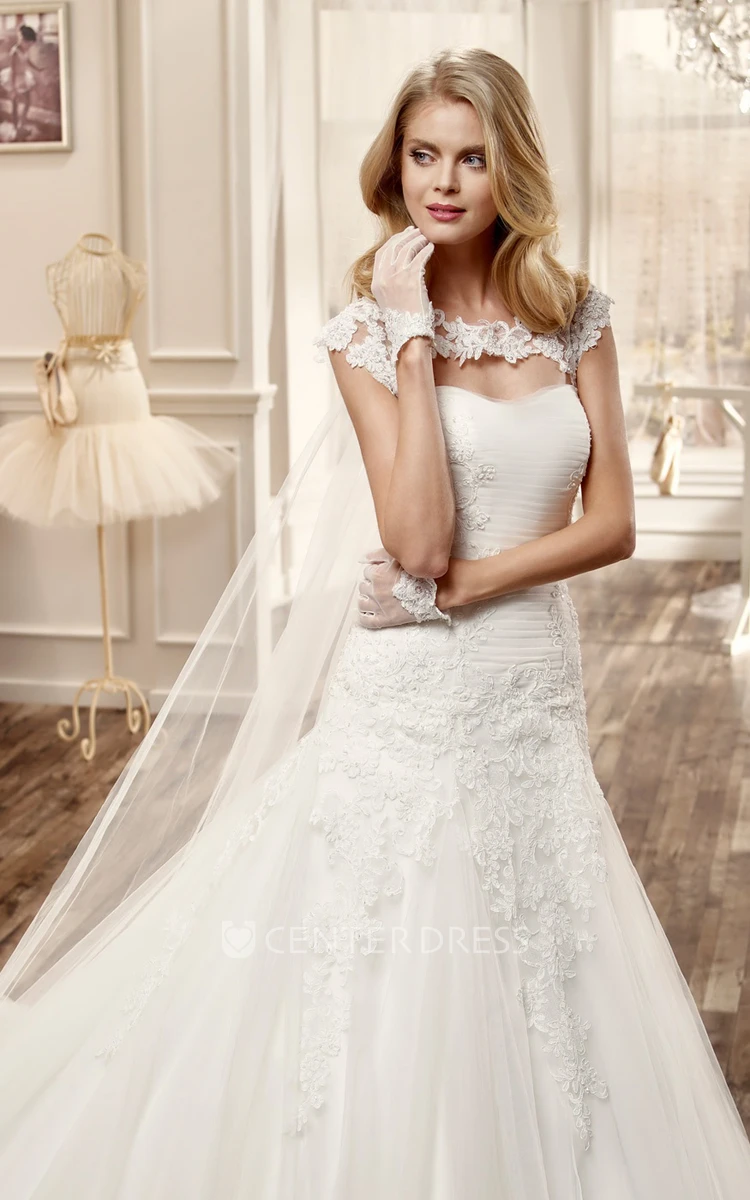 Jewel-Neck Mermaid Wedding Dress With Keyhole Back And Appliques