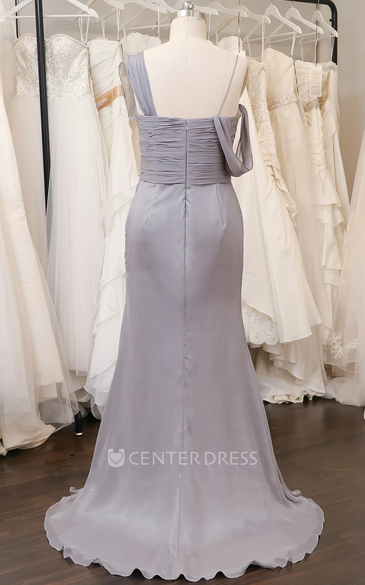 One-shoulder Sheath Chiffon Prom Dress with Beadings