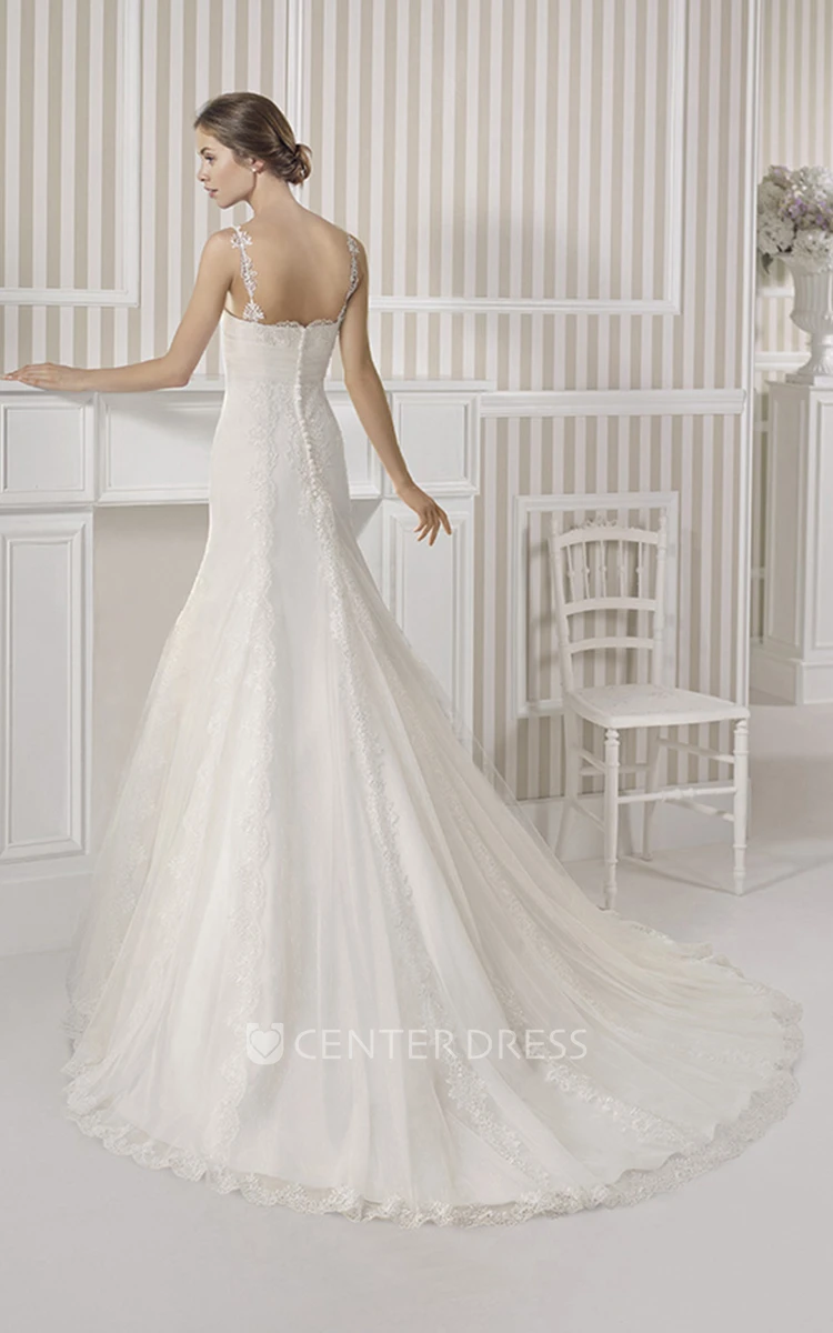 Sheath Sleeveless Appliqued Bateau Floor-Length Lace Wedding Dress With Waist Jewellery