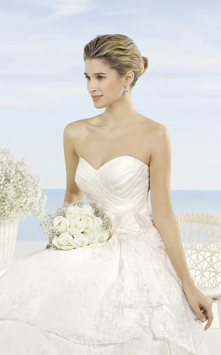A-Line Sweetheart Lace Wedding Dress With Criss Cross And Draping
