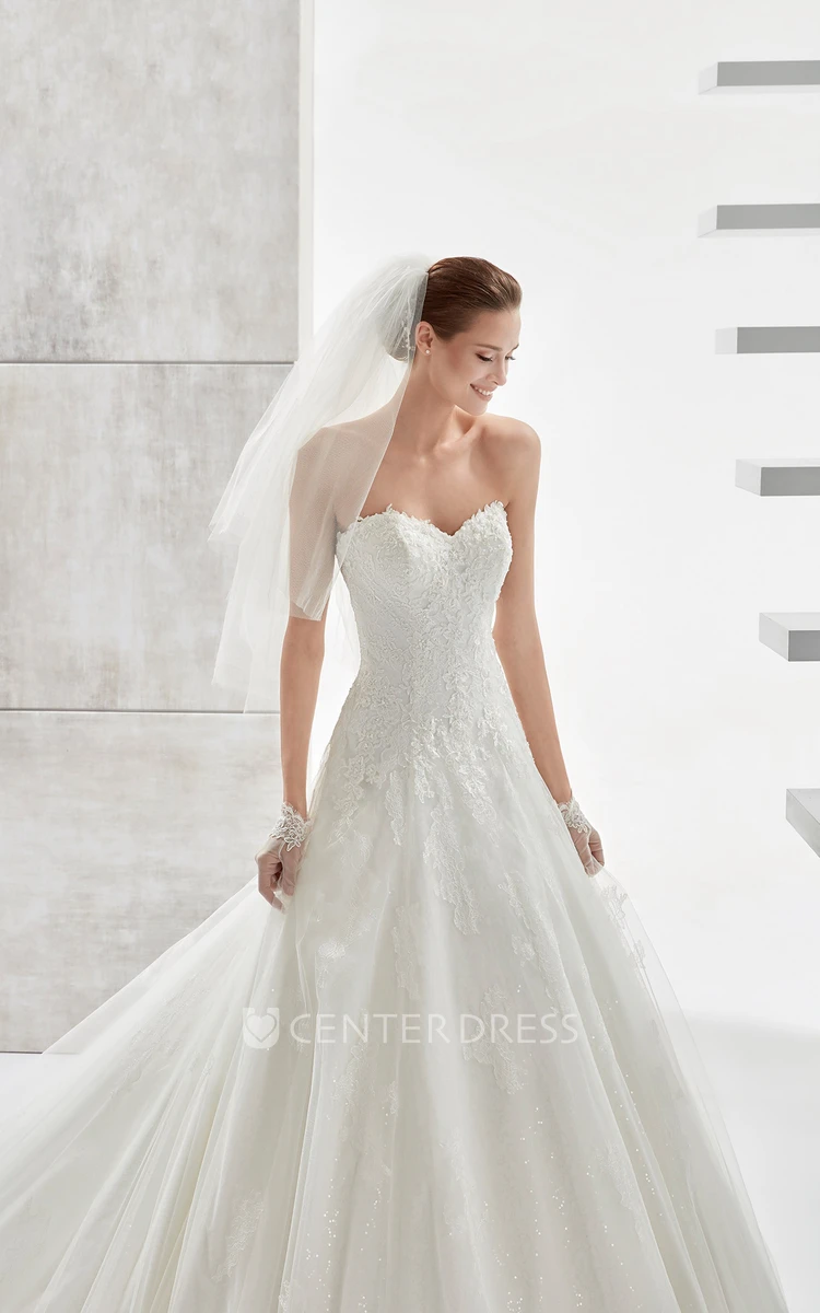 Sweetheart A-line Wedding Dress with Appliques and Illusive Panel