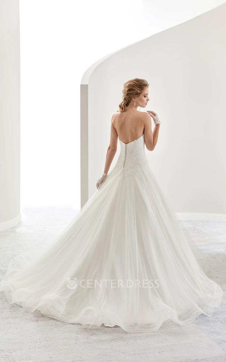Sweetheart A-Line Bridal Gown With Appliques Bodice And Asymmetrical Ruffles