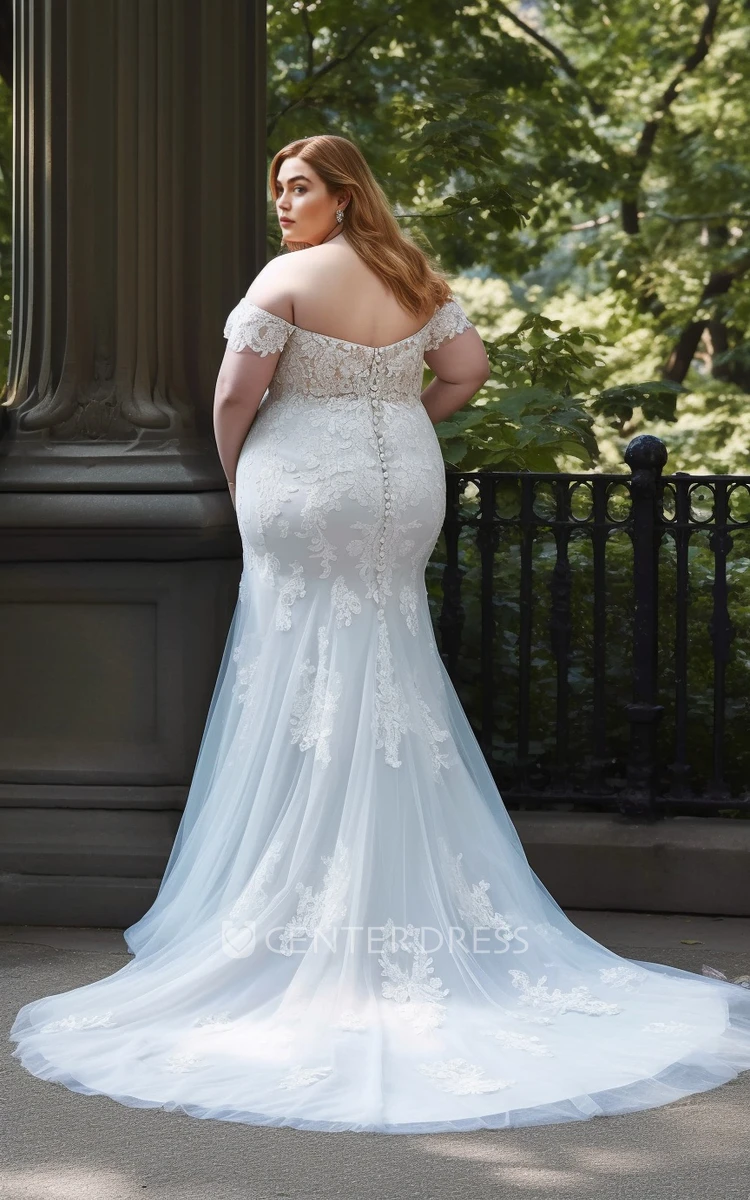 Mermaid Plus Size Lace Tulle Wedding Dress Sleeveless Ethereal Romantic