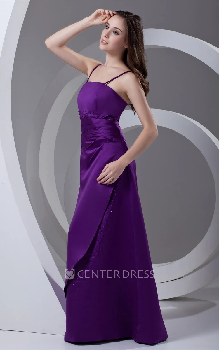 Spaghetti A-line Satin Formal Gown with Corset Back and Beading