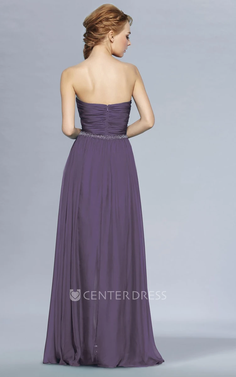 Sweetheart A-Line Long Bridesmaid Dress With Ruches And Beadings