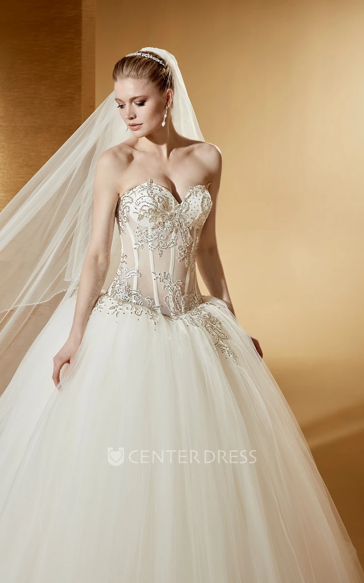 Sexy Sweetheart Ball Gown With Beaded Illusion Corset