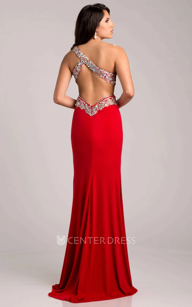 One-Shoulder Sheath Chiffon Gown With Crystal Embellished Bodice