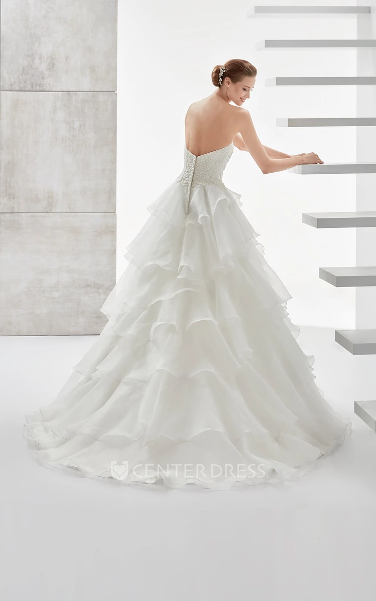Sweetheart A-line Wedding Dress with Cascading Ruffles and Lace Corset
