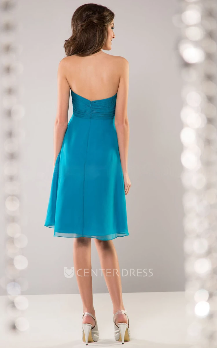 Strapless Knee-Length Bridesmaid Dress With Crisscrossed Empire Bodice