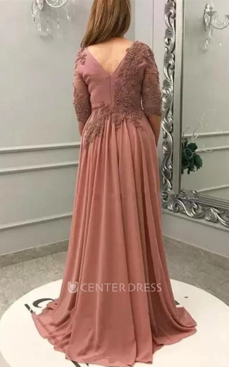 Romantic A Line Mother of the Bride Dress with Ruching and Train