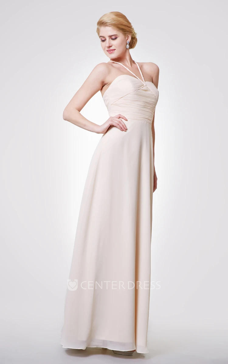 Classic A-line Halter Chiffon Prom Gown With Criss-crossed Back Straps