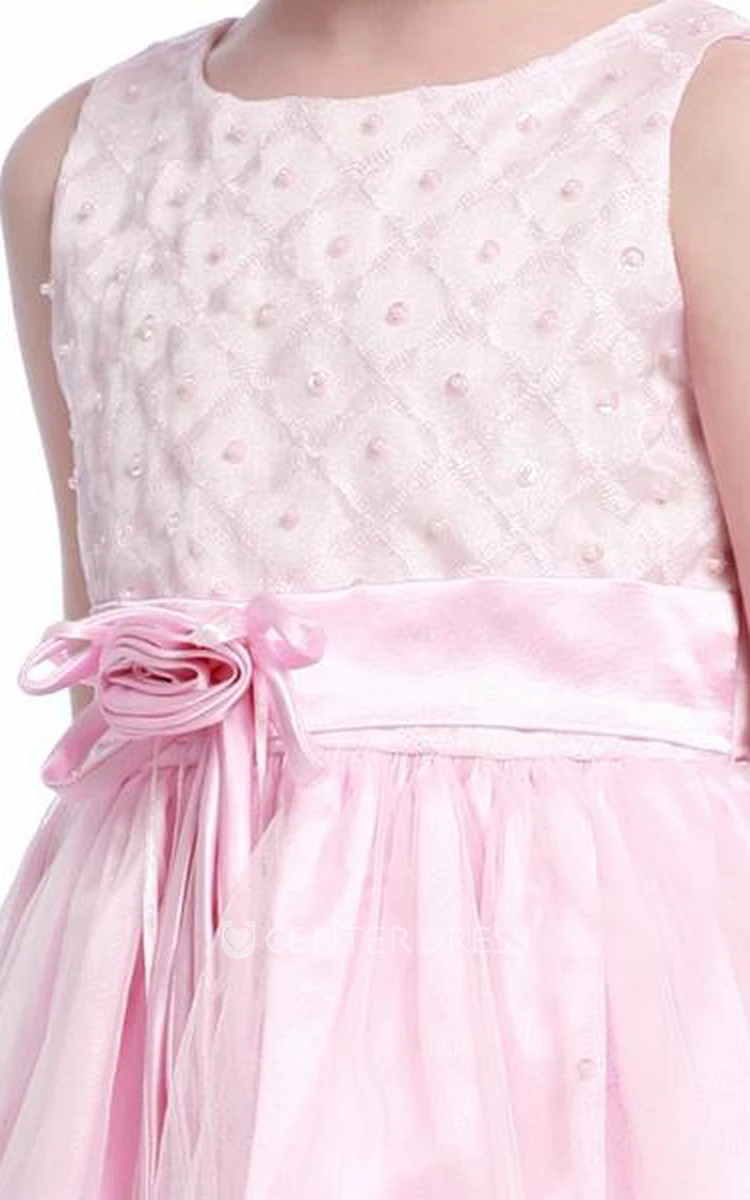Tea-Length Beaded Lace&Organza Flower Girl Dress