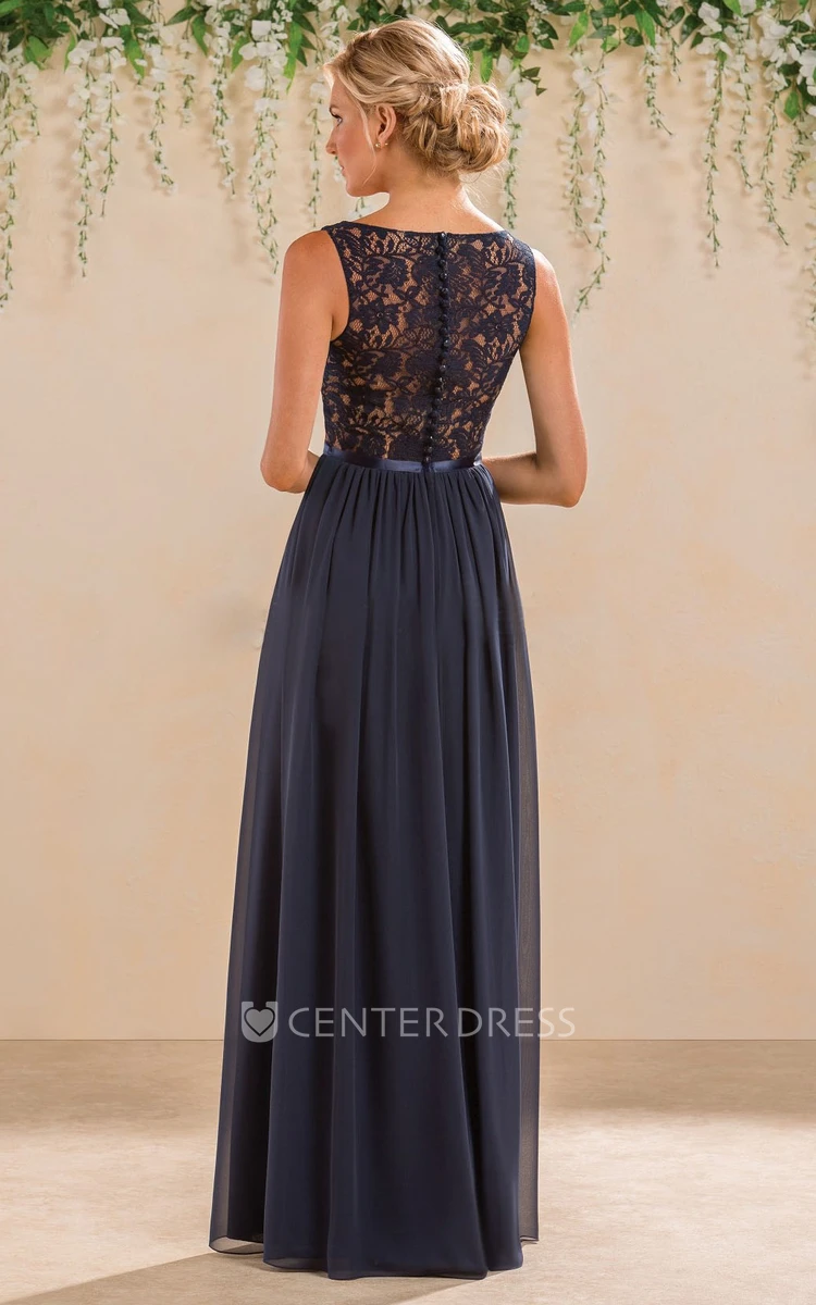 Sleeveless V-Neck A-Line Bridesmaid Dress With Lace Back And Pleats