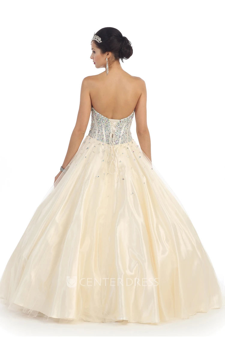 Ball Gown Long Sweetheart Sleeveless Satin Backless Dress With Beading