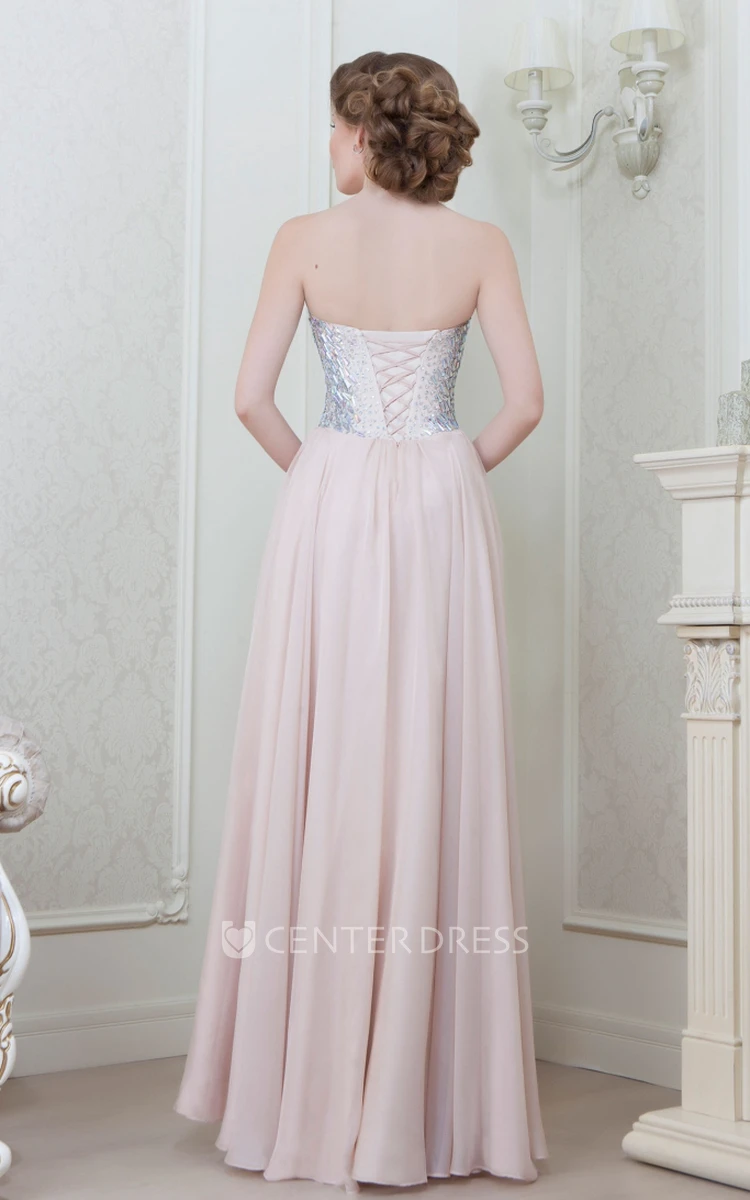A-Line Beaded Sleeveless Sweetheart Floor-Length Chiffon Evening Dress With Pleats