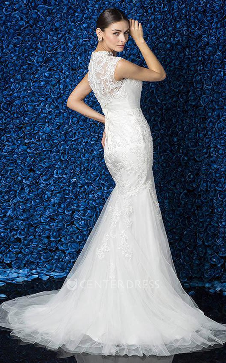 High neck cap on sale sleeve wedding dress