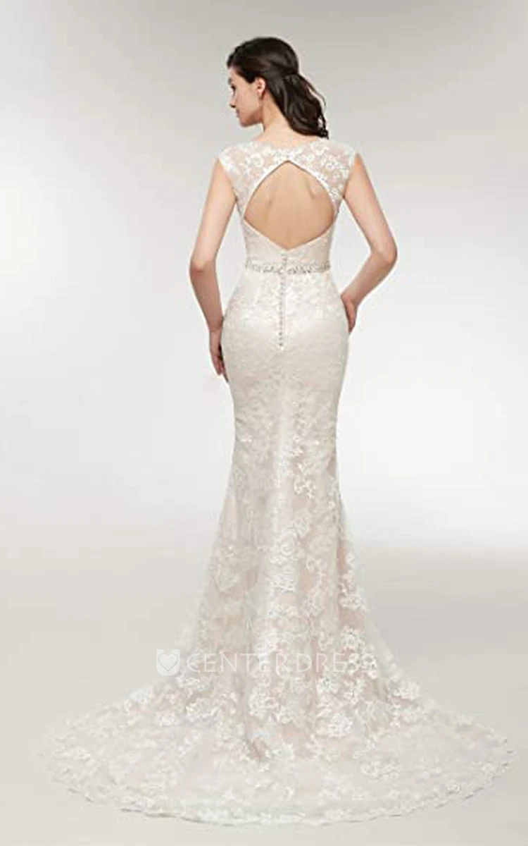 Elegant Lace Wedding Dress with Jewel Neckline Garden Bride Adorable Sleevesless Appliques